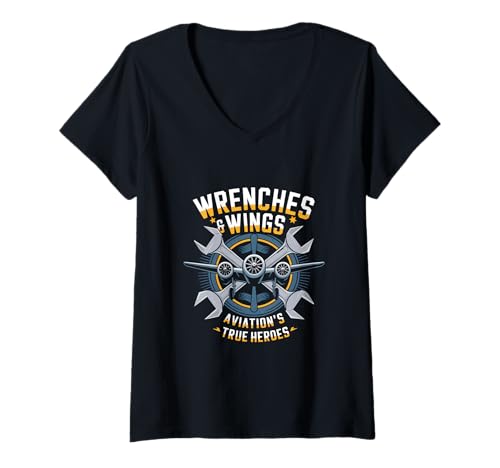 Damen Luftfahrttechniker Flugzeugwartung Flugzeugmechaniker T-Shirt mit V-Ausschnitt von Airplane Mechanic For Men & Aircraft Designs