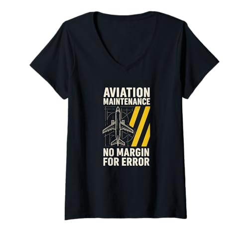Damen Luftfahrtwartung Kein Spielraum für Fehler Flugzeugmechaniker T-Shirt mit V-Ausschnitt Damen Luftfahrtwartung Kein Spielraum für Fehler Flugzeugmechaniker T-Shirt mit V-Ausschnitt von Airplane Mechanic Stuff