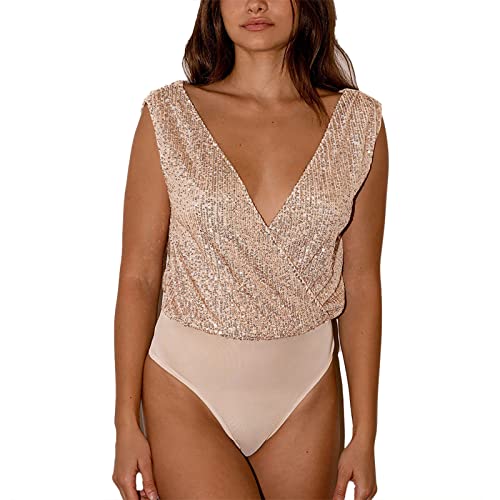 Ärmelloser Glitzer-Body, Atmungsaktiver, Modischer, Eleganter, Weicher Pailletten-Body für die Bar-Party (Aprikose) von Airshi