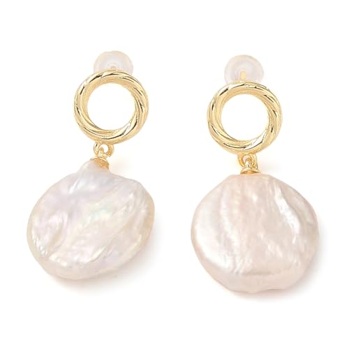 Airssory 1 Paar goldene Farbe flache runde natürliche Perle baumeln Ohrringe Messing baumeln Ohrstecker für DIY Schmuck Ohrring Herstellung Findings Bulk Hochzeit Party Bankett von Airssory