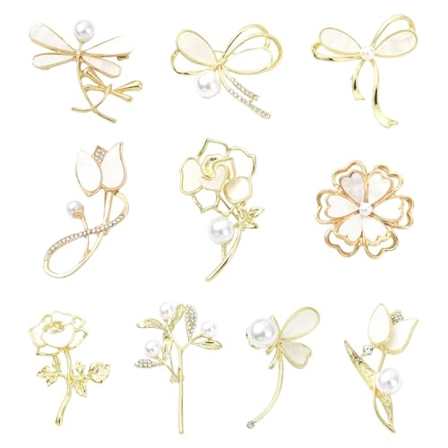 Airssory 10 Stück 10 Stile Muschel Blume Brosche Strass Schleife Broschen Pin Sicherheitsetikett Pins für Frauen Rucksack Kleidung von Airssory