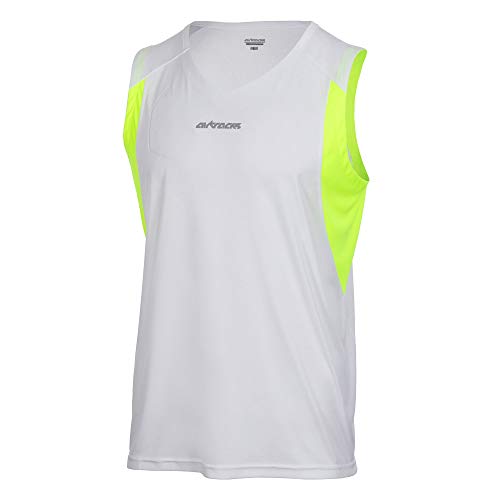 Airtracks Herren Laufshirt Kurzarm Ärmellos Tank Top Pro Line Running T-Shirt Trainingsshirt für Männer Funktionsshirt Sportshirt Fitness Jogging Shirt S M L XL XXL XXXL XXXXL 3XL 4XL- Weiss-neon - M von Airtracks