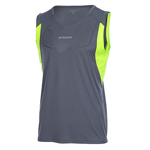 Airtracks Herren Laufshirt Kurzarm Ärmellos Tank Top Pro Line Running T-Shirt Trainingsshirt für Männer Funktionsshirt Sportshirt Fitness Jogging Shirt S M L XL XXL XXXL XXXXL 3XL 4XL- grau-neon - S von Airtracks