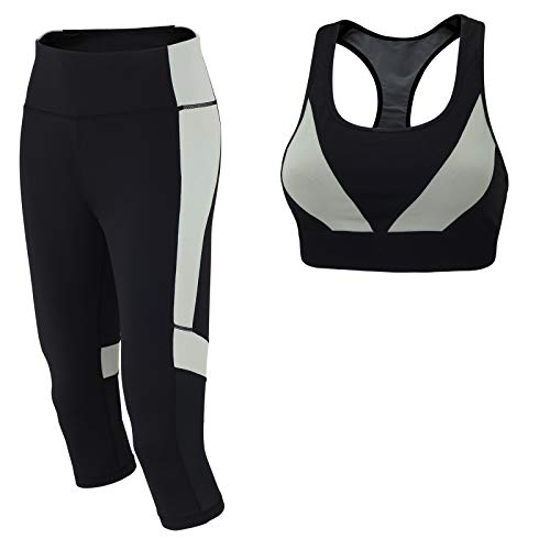 Airtracks Damen Fitness Set RED DECOCT SPORT 3/4 Laufhose + Sport BH für Fitness/Schwarz/Grau - XL von Airtracks