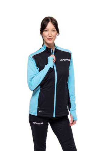Airtracks Damen Thermo Laufshirt Langarm Pro Line Winter Sweatshirt Fleece Funktionsshirt Sport Langarmshirt - schwarz-blau - M von Airtracks
