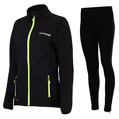 Airtracks Damen Thermo Winter Fahrradtrikot Set Pro Line - Thermo Fahrradjacke Pro Line + Thermo Fahrradhose Lang - Warm Winddicht - schwarz - XS von Airtracks