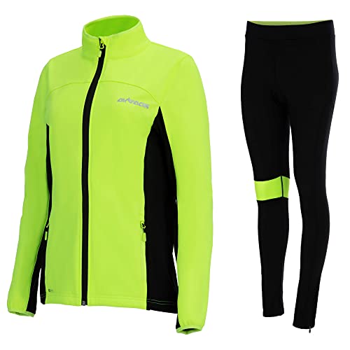 Airtracks Damen Thermo Winter Fahrradtrikot Set Pro Line - Thermo Fahrradjacke Pro Line + Thermo Fahrradhose Lang - Warm Winddicht - schwarz-neon - S von Airtracks