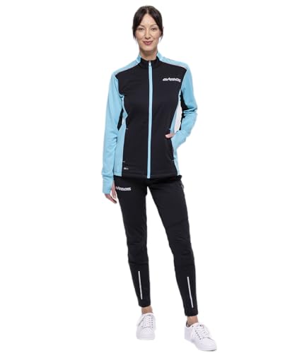 Airtracks Damen Winter Laufset Thermo Pro Line Laufhose Lang Laufshirt Langarm Sweatshirt Fleece Funktionsshirt Sport Langarmshirt Jogginghose Leggins - schwarz-blau - XXL von Airtracks