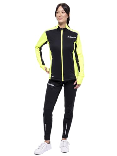 Airtracks Damen Winter Laufset Thermo Pro Line Laufhose Lang Laufshirt Langarm Sweatshirt Fleece Funktionsshirt Sport Langarmshirt Jogginghose Leggins - schwarz-neon - L von Airtracks