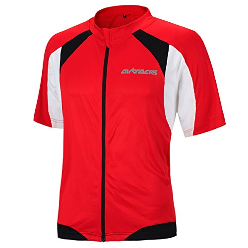 Airtracks Herren Fahrradtrikot Kurzarm PRO T Radtrikot Jersey Bike Radler Shirt Atmungsaktiv Schnelltrocknend Reflektierend Größen XS S M XL XXL XXXL XXXXL - rot - M von Airtracks