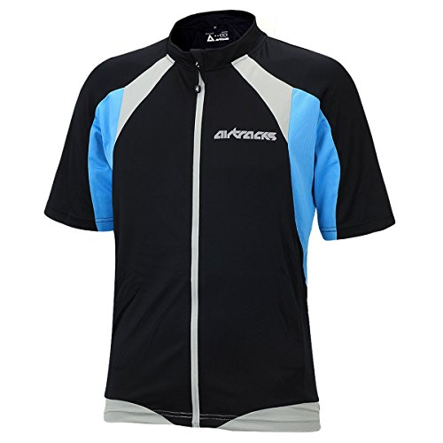 Airtracks Herren Fahrradtrikot Kurzarm PRO T Radtrikot Jersey Bike Radler Shirt Atmungsaktiv Schnelltrocknend Reflektierend Größen XS S M XL XXL XXXL XXXXL - schwarz-blau - L von Airtracks