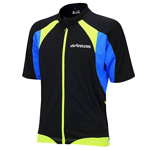 Airtracks Herren Fahrradtrikot Kurzarm PRO T Radtrikot Jersey Bike Radler Shirt Atmungsaktiv Schnelltrocknend Reflektierend Größen XS S M XL XXL XXXL XXXXL - schwarz-neon - M von Airtracks