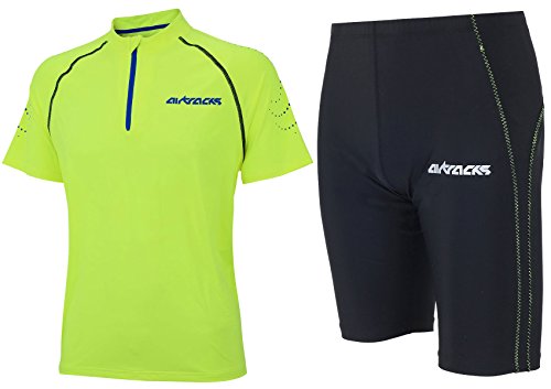 Airtracks FUNKTIONS-LAUFSET - Laufhose KURZ NEON/Running Hose + Laufshirt Kurzarm PRO Team/Running T-Shirt - neon-schwarz - S von Airtracks