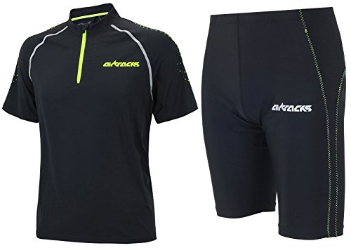 Airtracks FUNKTIONS-LAUFSET - Laufhose KURZ NEON/Running Hose + Laufshirt Kurzarm PRO Team/Running T-Shirt - schwarz - XXL von Airtracks