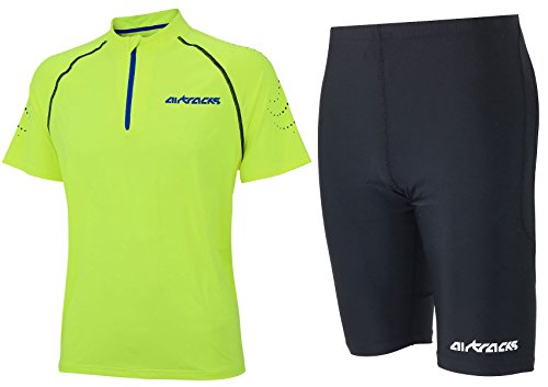 Airtracks FUNKTIONS-LAUFSET - Laufhose PRO AIR KURZ/Running Hose + Laufshirt Kurzarm PRO Team/Running T-Shirt - neon-schwarz - XL von Airtracks