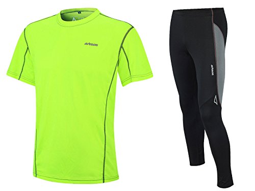 Airtracks Funktions Laufset Laufhose Lang Pro Air + Laufshirt Kurzarm Pro Air - Atmungsaktiv - Schnelltrocknend - neon-schwarz - M von Airtracks