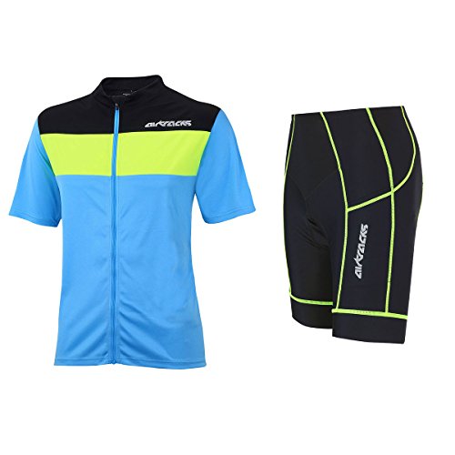 Airtracks FUNKTIONS RADTRIKOT Set/Fahrradhose KURZ PRO + Fahrradtrikot Kurzarm PRO AIR/ATMUNGSAKTIV/Reflektoren - schwarz-blau-neon - XXL von Airtracks
