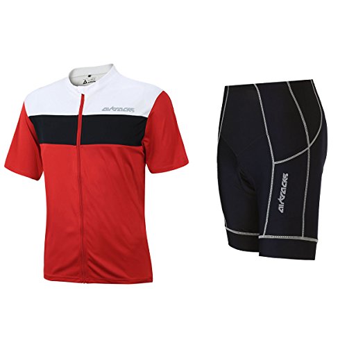 Airtracks FUNKTIONS RADTRIKOT Set/Fahrradhose KURZ PRO + Fahrradtrikot Kurzarm PRO AIR/ATMUNGSAKTIV/Reflektoren - schwarz-rot-weiß - L von Airtracks