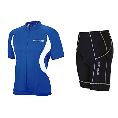 Airtracks FUNKTIONS RADTRIKOT Set/Fahrradhose KURZ PRO + Fahrradtrikot Kurzarm Team/ATMUNGSAKTIV/Reflektoren - schwarz-blau - S von Airtracks