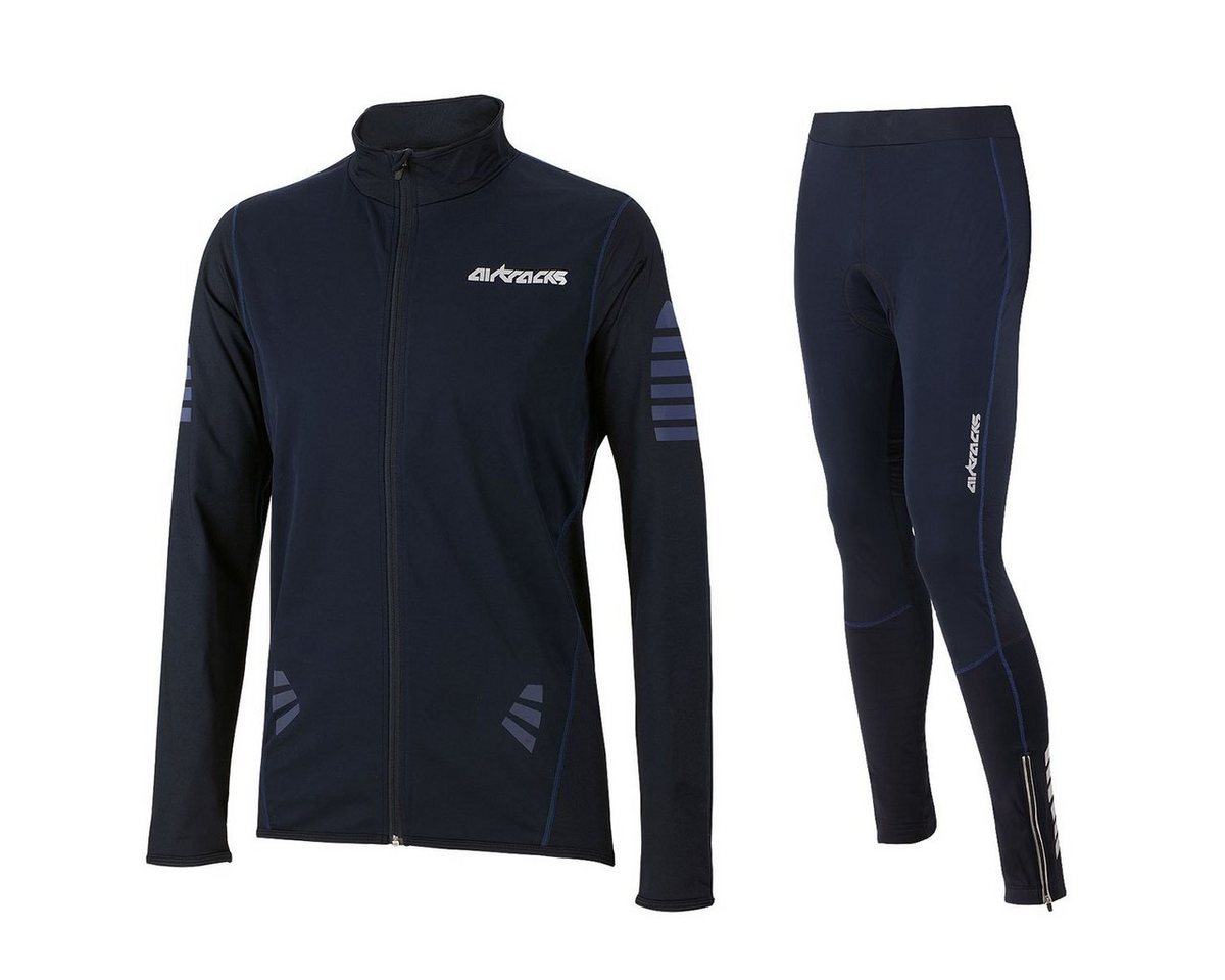 Airtracks Fahrradhose Herren Thermo Radtrikot Set Pro Windstopper (Fahrradtrikot Set, 2-tlg) Thermo Fahrradhose lang + Thermo Fahrradtrikot Langarm, für Herbst-Winter » S M L XL XXL XXXL « von Airtracks