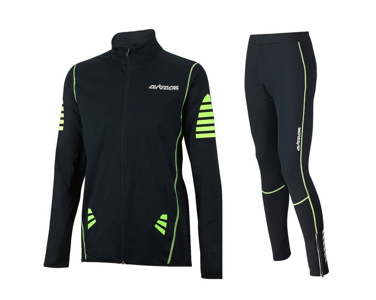 Airtracks Fahrradhose Herren Thermo Radtrikot Set Pro Windstopper (Fahrradtrikot Set, 2-tlg) Thermo Fahrradhose lang + Thermo Fahrradtrikot Langarm, für Herbst-Winter » S M L XL XXL XXXL « von Airtracks