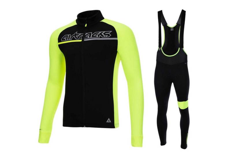 Airtracks Fahrradhose Herren Winter Radtrikot Set Pro Team (Fahrradtrikot Set Thermo Fahrradhose lang, 2-tlg., Thermo Fahrradtrikot Langarm, für Herbst-Winter) » S M L XL XXL XXXL « von Airtracks