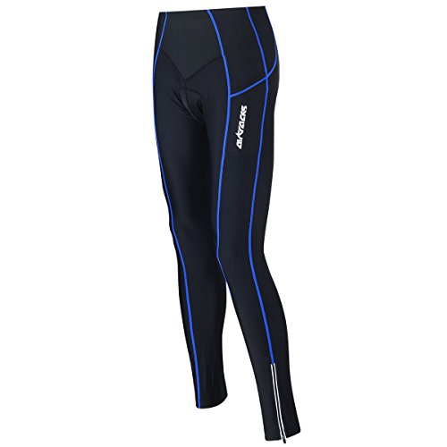 Airtracks Fahrradhose Lang Pro/Radhose/Radleshose / 3D Coolmax Sitzpolster/Atmungsaktiv/Reflektoren - schwarz - blau - S von Airtracks