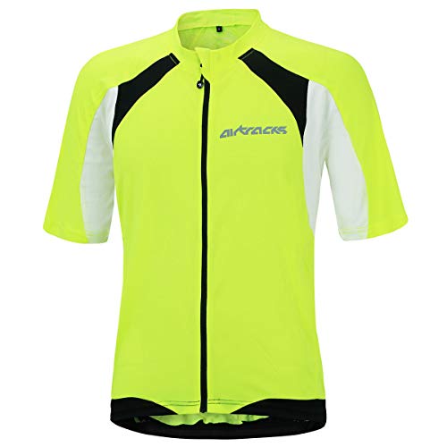 Airtracks Herren Fahrradtrikot Kurzarm PRO T Radtrikot Jersey Bike Radler Shirt Atmungsaktiv Schnelltrocknend Reflektierend Größen XS S M XL XXL XXXL XXXXL (neon-weiß, M) von Airtracks