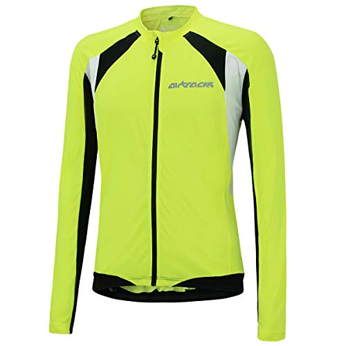 Airtracks Fahrradtrikot Langarm Pro T - Radtrikot - Jersey - Reißverschluss - Atmungsaktiv - Schnelltrocknend - Reflektoren (neon-weiß, L) von Airtracks