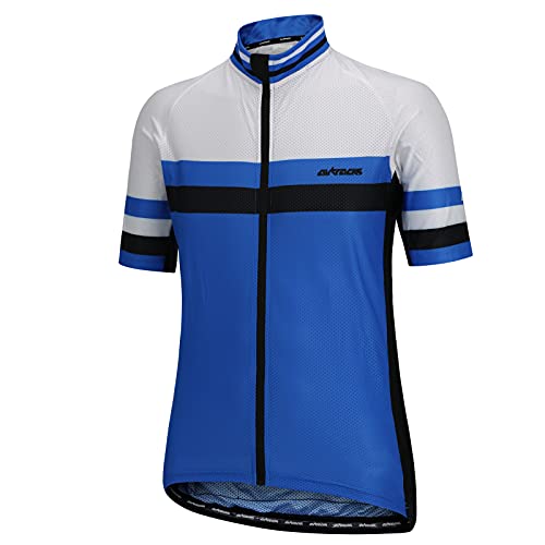 Airtracks Herren Fahrradtrikot Kurzarm Pro Line Radtrikot Jersey Bike Shirt Atmungsaktiv Schnelltrocknend Reflektierend Größen XS S M XL XXL - blau-weiß - L von Airtracks