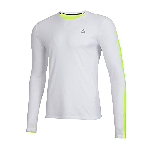 Airtracks Herren Laufshirt Langarm Top Pro Line Running T-Shirt Trainingsshirt für Männer Funktionsshirt Sportshirt Fitness Jogging Shirt S M L XL XXL XXXL XXXXL 3XL 4XL - Weiss-neon - L von Airtracks