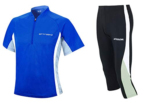 Airtracks Funktions Laufset Laufhose 3/4 Lang + Laufshirt Kurzarm/Atmungsaktiv/Schnelltrocknend - blau-schwarz - XXL von Airtracks