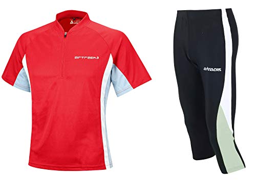 Airtracks Funktions Laufset Laufhose 3/4 Lang + Laufshirt Kurzarm/Atmungsaktiv/Schnelltrocknend - rot-schwarz - XXL von Airtracks