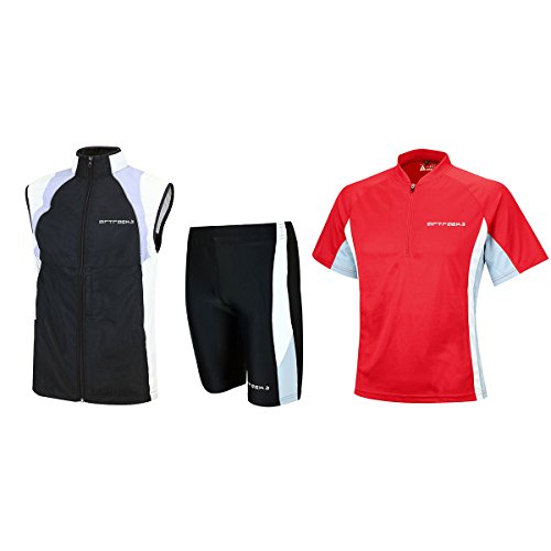 Airtracks Funktions Laufset Laufhose Kurz + Laufshirt Kurzarm/Atmungsaktiv/Schnelltrocknend + Laufweste - rot-schwarz - M von Airtracks