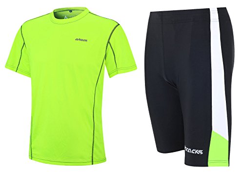 Airtracks Funktions Laufset Laufhose Kurz + Laufshirt Kurzarm Pro Air - schwarz-neon - M von Airtracks