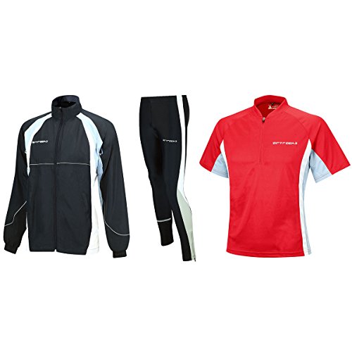 Airtracks Funktions Laufset Laufhose Lang + Laufshirt Kurzarm/Atmungsaktiv/Schnelltrocknend + Laufjacke - rot-schwarz - XXL von Airtracks