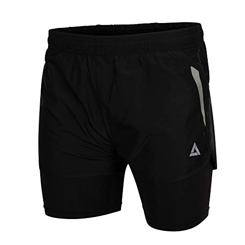 Airtracks Herren Funktions Laufhose Kurz Pro Line Laufshorts 2 in 1 Kurze Hose Sporthose für Männer Jogginghose Atmungsaktiv Schnelltrocknend S M L XL XXL XXXL XXXXL 3XL 4XL - schwarz - L von Airtracks