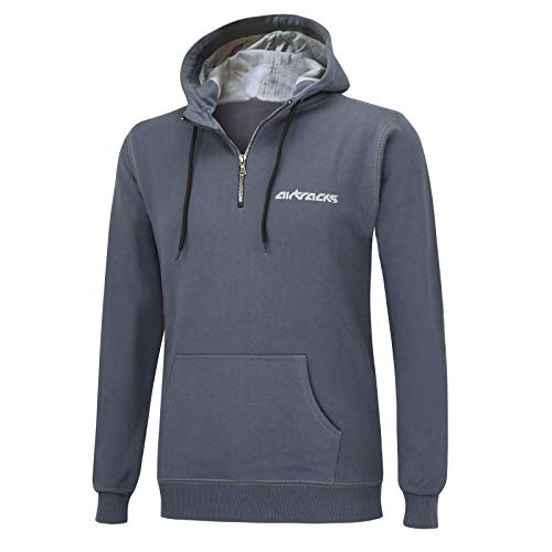 Airtracks Herren Crew Team Sweater Sweatshirt mit Doppellagige Kapuze, Zugband und Reissverschluss Pullover Pulli/Dunkelgrau - L von Airtracks