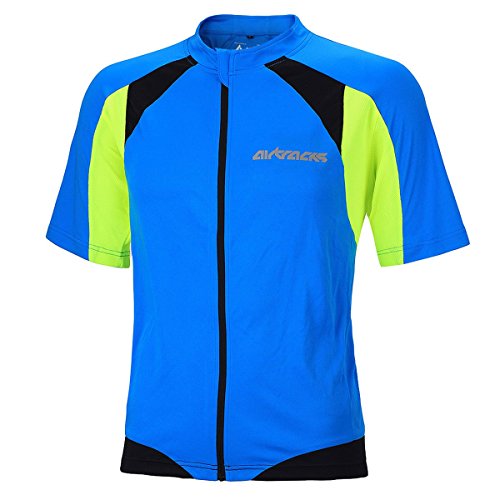 Airtracks Herren Fahrradtrikot Kurzarm PRO T Radtrikot Jersey Bike Radler Shirt Atmungsaktiv Schnelltrocknend Reflektierend Größen XS S M XL XXL XXXL XXXXL - blau-neon - XL von Airtracks