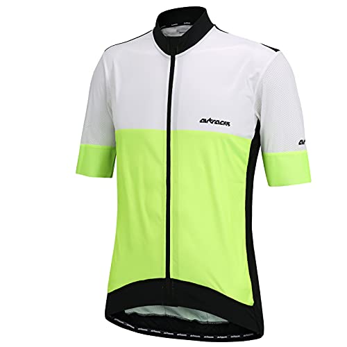 Airtracks Herren Fahrradtrikot Kurzarm Pro Team Line III Radtrikot Jersey Bike Shirt Atmungsaktiv Schnelltrocknend Reflektierend Größen XS S M XL XXL - neon-weiß - XXXL von Airtracks