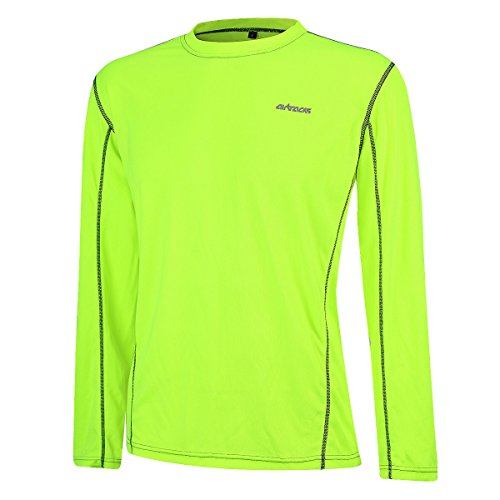 Airtracks Herren Funktions Laufshirt Langarm Pro Air Running T-Shirt Trainingsshirt für Männer Funktionsshirt Sportshirt Fitness Langarmshirt Jogging Shirt S M L XL XXL XXXL - neon - L von Airtracks