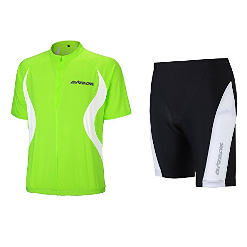 Airtracks Herren Radtrikot Set - Fahrradtrikot Kurzarm Team + Fahrradhose Kurz Pro T - Atmungsaktiv - Schnelltrocknend - Reflektoren - neon-schwarz - XXL von Airtracks