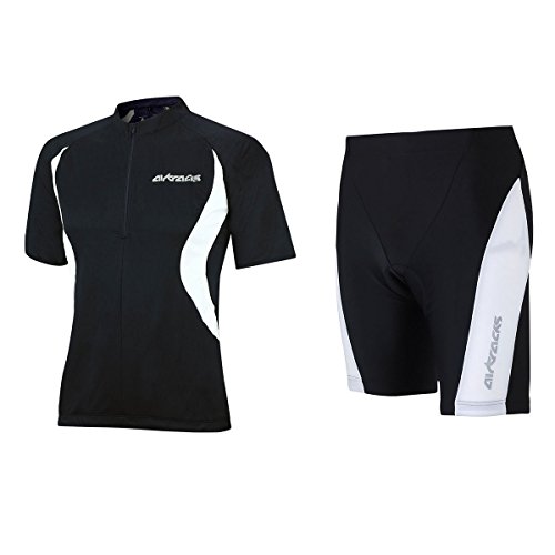 Airtracks Herren Radtrikot Set - Fahrradtrikot Kurzarm Team + Fahrradhose Kurz Pro T - Atmungsaktiv - Schnelltrocknend - Reflektoren - schwarz - M von Airtracks