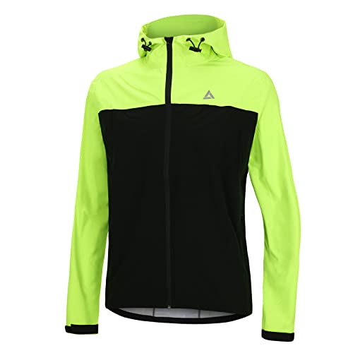 Airtracks Herren Regenjacke mit Kapuze Pro Line Fahrradjacke Laufjacke Jacke Radlerjacke Radjacke Wasserdicht Atmungsaktiv S M L Xl XXl XXXL XXXXL 3XL 4XL- schwarz-neon - XXXL von Airtracks