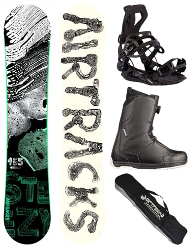 Airtracks Herren Snowboard Set Freestyle Freeride Wide Board Steezy Wide 160 - Snowboard Bindung Master - Softboots Star Black 45 - SB Bag von Airtracks
