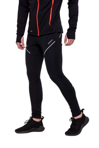 Airtracks Herren Thermo Laufhose Lang Pro Line - Winter Funktions Running Tight - Warm - Atmungsaktiv - Reflektoren - schwarz - M von Airtracks