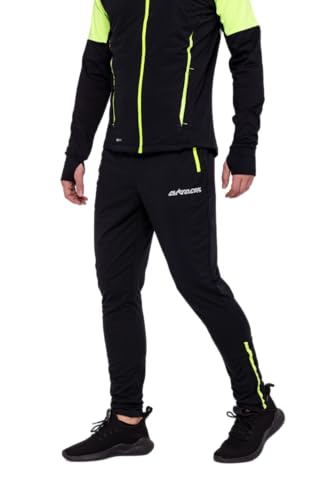 Airtracks Herren Thermo Laufhose Lang Pro Team - Winter Funktions Running Pants - Warm - Atmungsaktiv - Reflektoren - schwarz-neon - XL von Airtracks