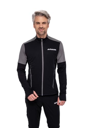 Airtracks Herren Thermo Laufshirt Langarm Pro Line Winter Sweatshirt Fleece Funktionsshirt Sport Langarmshirt - schwarz-grau - XL von Airtracks