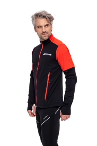 Airtracks Herren Thermo Laufshirt Langarm Pro Line Winter Sweatshirt Fleece Funktionsshirt Sport Langarmshirt - schwarz-rot - L von Airtracks