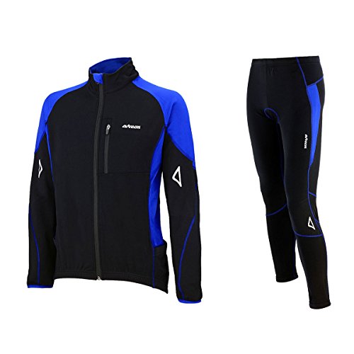 Airtracks Herren Winter Fahrradtrikot Langarm Set Pro-T - Thermo Fahrradhose Lang - Thermo Radtrikot Langarm Atmungsaktiv Reflektoren Wram Fleece -Schwarz-Blau - S von Airtracks